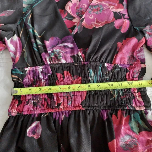 Danny and Nicole - 3/4 Puff Sleeves Ruched Floral Woven Midi Dress - Picture 5 of 7